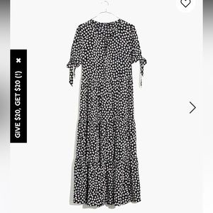 Tie-Sleeve Tiered Midi Dress in Woodcut Flowers